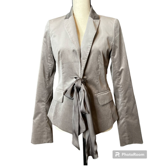 Ann Taylor Velvet Jacket in Gray with Silk Front Tie Size 2 - Picture 1 of 5